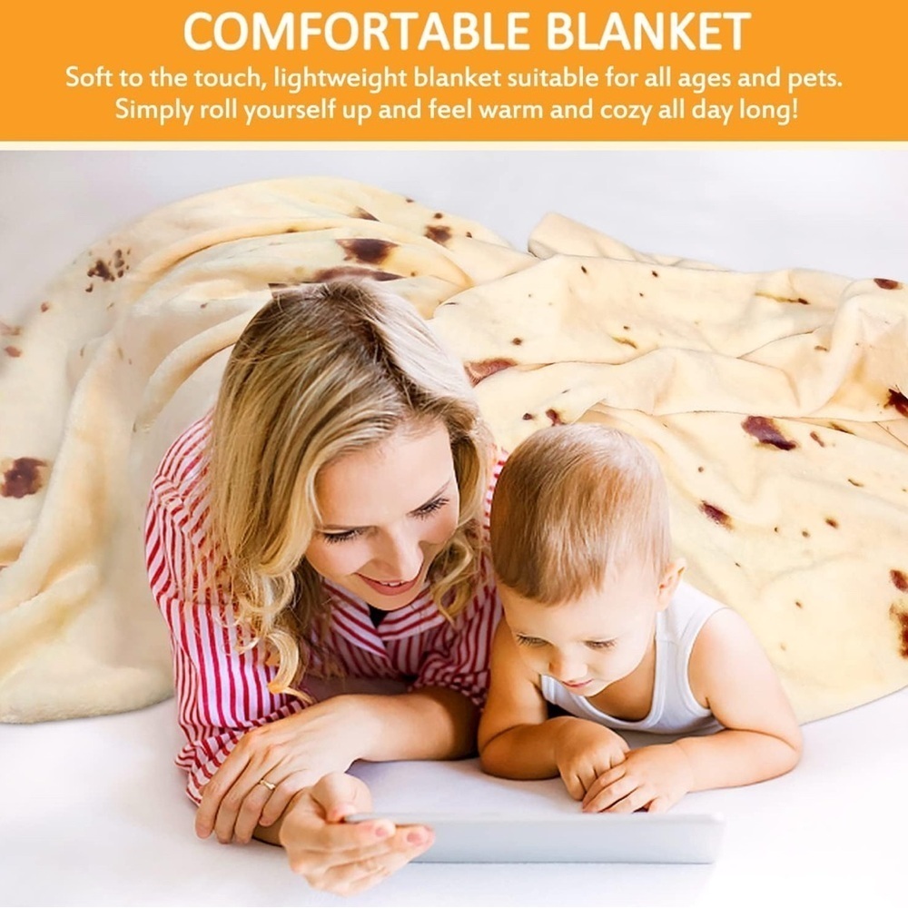 Giant Tortilla Burrito Throw Blanket, Double Sided, Ivory, Brown, 63 inches - Picture 15 of 17
